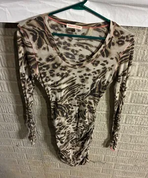 Rebecca Taylor Leopard Zebra Print Ruched Long Sleeve Swim Cover Up Size‎ S thumbnail 1