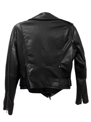 Zara Faux Leather Belted Biker Jacket M Black thumbnail 5