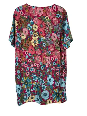 Natural Life Floral Mini Dress Womens M Pink Blue Boho Rayon Short Sleeve Hippie thumbnail 2