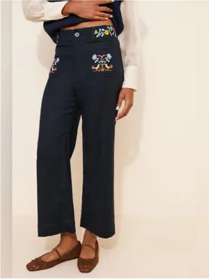 Tricia Fix Anthropologie Maeve Reworked Embroidered Colette Linen Pants - 31 thumbnail 5
