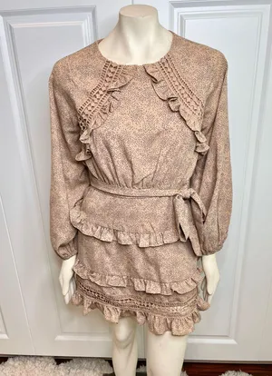 Lulu’s Kiss Me Goodnight Tan Polka Dot Ruffled Long Sleeve Mini Dress thumbnail 9
