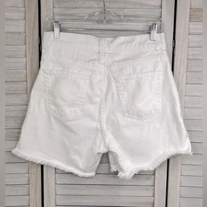 BRANDY MELVILLE (John Galt) High Rise Button Fly White Jean Shorts Frayed Hem-29 thumbnail 2