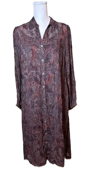 Soft Surroundings Sheer Animal Print Shirt Dress‎ PM Black Slip Button Front thumbnail 1