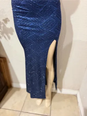 Windsor women’s dress Navy Sequin Spaghetti Strap Evening Gown size XS thumbnail 12