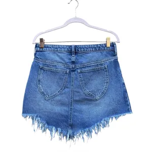 We The Free Bailey Blue Denim Mini Skirt Frayed Distressed Fringe Size 28 thumbnail 2