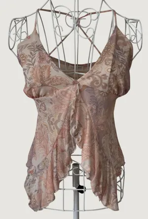 3004 | NWT See You Monday Floral Fairycore Paisley Ruffle Cami Peach Women XL thumbnail 1