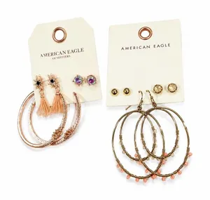 2 pack American Eagle Outfitters Earrings Lot 6 Pairs Hoops Studs Dangle Gold thumbnail 1