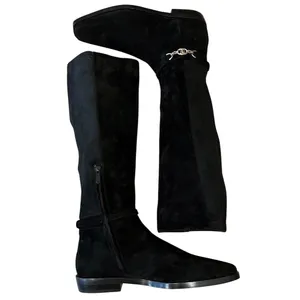 Sam Edelman Clive Black Suede Knee High Boots Square Toe Gold Chain Size 6.5 thumbnail 3