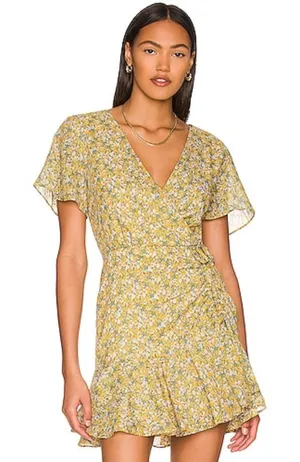 BB Dakota Big Flirt Energy Floral Ruched Detail Dress in Sunflower thumbnail 1