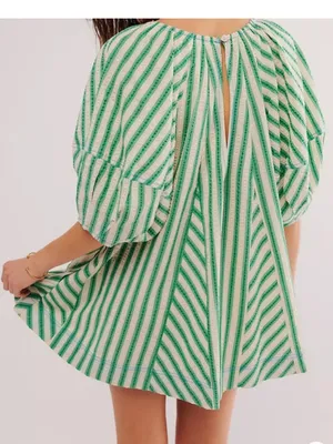 Free People Bop Around Green Cream Stripe Romper size medium thumbnail 2