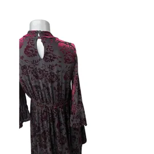 Modcloth Very Visionary Red Velvet Dress Burnout Large Bell Sleeve Edwardian thumbnail 7