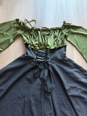 Romwe Olive Green Black Lace Up Bell Sleeve Renaissance Cottagecore Dress Size S thumbnail 9