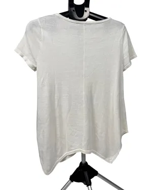 Lauren‎ Ralph Lauren White Linen Blend Handkerchief Hem Scoop Neck Top Size L thumbnail 1