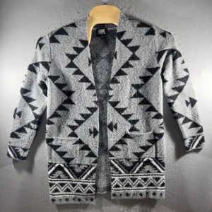 3175 | Frye Cardigan Sweater Women M Gray Aztec Open Front Pockets Southwestern thumbnail 1