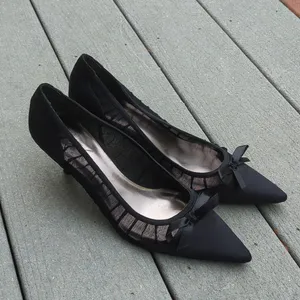 Metaphor Satin and Mesh Pointed Toe Heels with Bow thumbnail 1