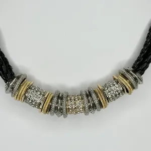Chico's Rhinestone Silver and Gold Tone Black Braided Cord Necklace ✨ thumbnail 3