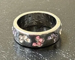 Ring Butterflies Silver Tone With Clear Pink Purple Crystals Size 7 thumbnail 1