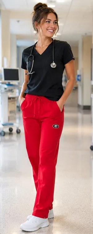 Burcs Georgia Bulldogs UGA Red Scrub Pants Drawstring Small Cotton‎ Blend Unisex thumbnail 1