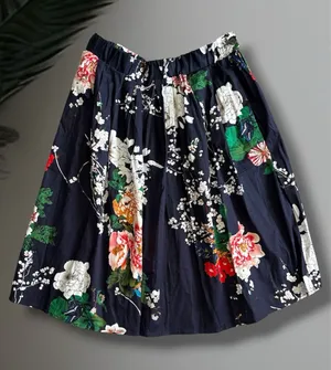 Taydey Floral A-Line Midi Skirt Navy Blue Size Large NWT thumbnail 1