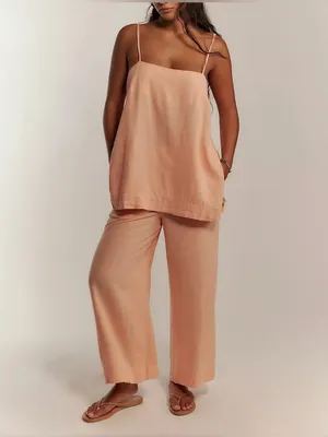 NWT Free People Free-Est Sightseer Linen Set - Honeyed Apricot Peach - XS thumbnail 3