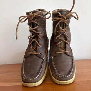 Sperry Top-Sider Brown Leather Canvas Plaid Lined Mid Calf Boots Size 7M thumbnail 4