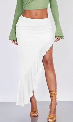 NWT Agecode Skirt Womens S‎ White Asymmetric Ruched Ruffle Mesh Maxi Y2K Fairy thumbnail 1