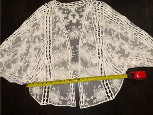Cream White Floral Lace Kimono Cardigan Boho Crochet Size L thumbnail 4