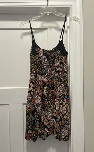 Band Of Gypsies Black Floral Strappy Bustier Cotton Minidress Size Medium Casual thumbnail 6