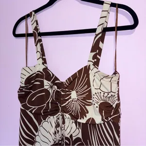 Y2K Jonathan Martin Retro Japanese Floral Maxi Babydoll Dress Women M Neutral thumbnail 2