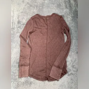 Aerie Brown Long Sleeve ribbed Henley Top medium thumbnail 13