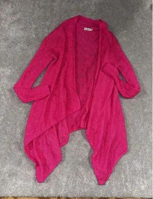 Abercrombie & Fitch Open Front Sweater Wool Blend Boho Drape Hem‎ Pink M/l thumbnail 1