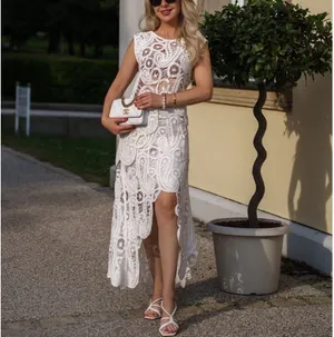 White Lace Two-Piece Skirt Set - Women's Summer Outfit size M thumbnail 5