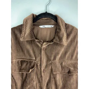 Zara Oversized Corduroy Shacket Button Down Shirt Small Chocolate Brown thumbnail 2