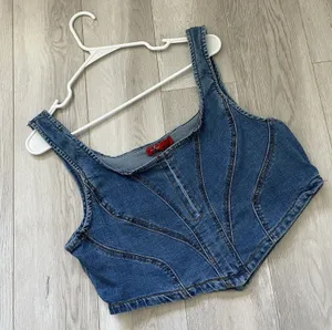 Vintage Corset Tank denim crop womens Blue (size 1x) western festival going out thumbnail 1
