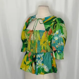 NEW!! FARM RIO Vintage Toucans Smocked‎ Peplum Top Blouse Tropical Small thumbnail 7