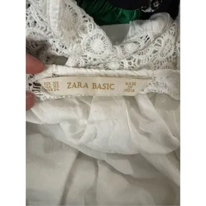 Zara Basic White Lace Blouse XS Ruffle Sleeve Eyelet Top Boho thumbnail 4