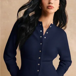 Navy Button-Front Ribbed Cardigan thumbnail 10