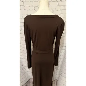 Ann Taylor LOFT Brown Pullover V Neck Dress Long Sleeve Rayon Blend Size 4 thumbnail 5