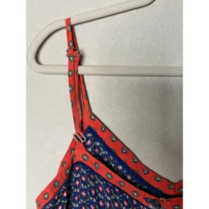 Anthropologie XL Blue Floral Wide Leg Cropped Jumpsuit Boho Adjustable Strap thumbnail 8