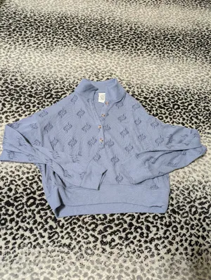 Victoria's Secret PINK Blue Long Sleeve Cropped Sleep Shirt Size Small thumbnail 2
