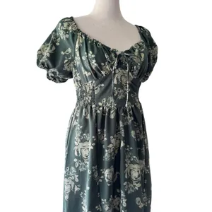 Hint of Blush Green Floral Print Smocked Waist Puff Sleeve Maxi Dress thumbnail 4