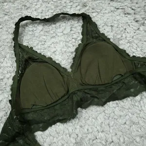 Aerie Animal Lace Padded Halter Bralette Size Small Olive Green Lined thumbnail 4