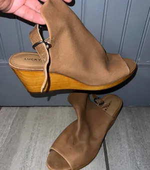 Tan and brown leather wedges Size 8.5 thumbnail 1