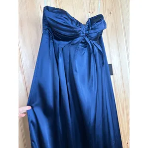 NWT Lulus Memorable Entrance Dark Blue Strapless Satin Maxi Dress Bridesmaid XL thumbnail 4