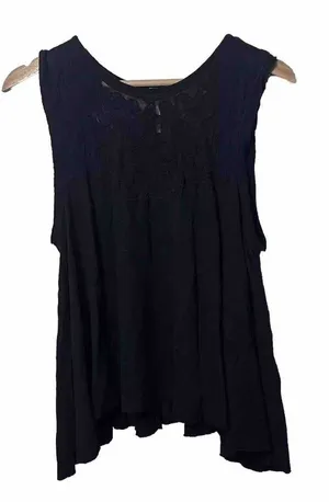 Free People Top Womens Small Black Meant to Be Lace LinenTank Flowy Boho thumbnail 1