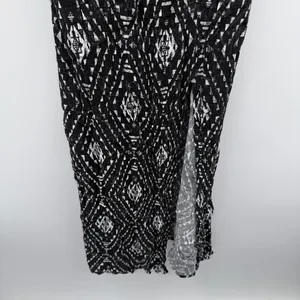 Y2K Mudd Black &‎ White Geometric Print Sleeveless Front Slit Maxi Dress Sz XL thumbnail 3