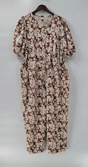 Universal Thread Puff 3/4 Sleeve Jumpsuit 2X Womens Brown Tie Waist Wide Leg ASO thumbnail 1