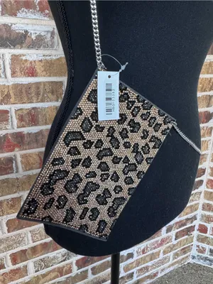Leopard Rhinestone Crossbody Phone Bag Wallet Purse ID Pocket Silver Chain thumbnail 4