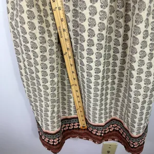 Boho Smocked Paisley Sundress Womens M Cream Black Block Print Mini Prairie‎ thumbnail 2