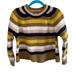Madewell Tilden‎ Stripe Wool Blend Sweater Small Multicolor Crewneck Cozy Knit thumbnail 2